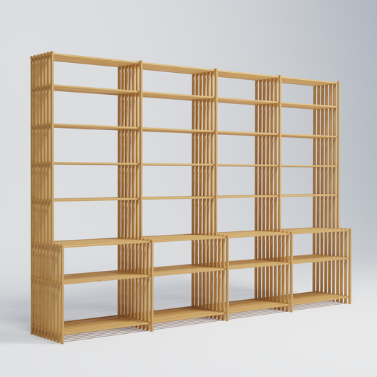 Thorvald Lissaus dobbeltreol er her 235 cm bred og 208 cm høj. Den har en dybde forneden for 40 cm og en dybde for oven på 27 cm. Den passer perfekt til de fleste hjem med sit ikoniske design.