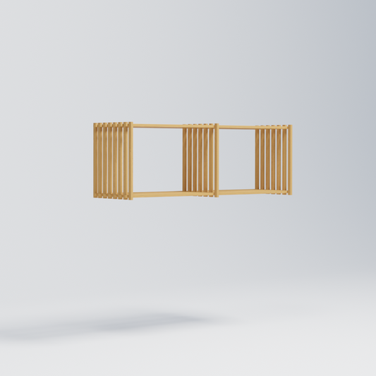 Thorvald Lissaus svævende reol, der skal hænges på væggen. Den ses her med to rum.