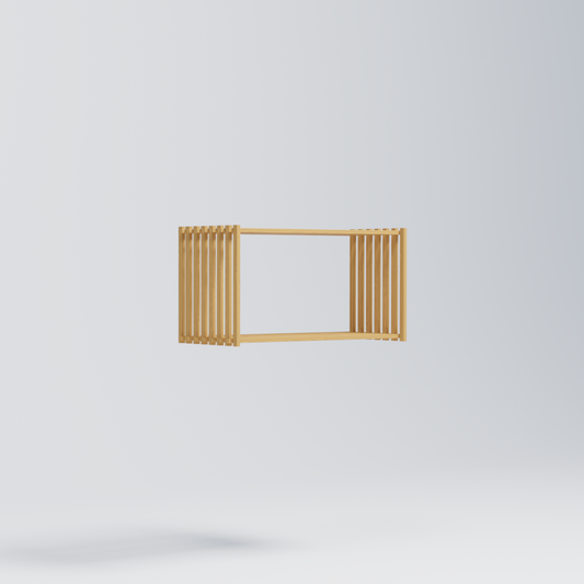 Den mindste FLOAT reol lavet med trælister fra danske egetræer. Lavet af Thorvald Lissau.